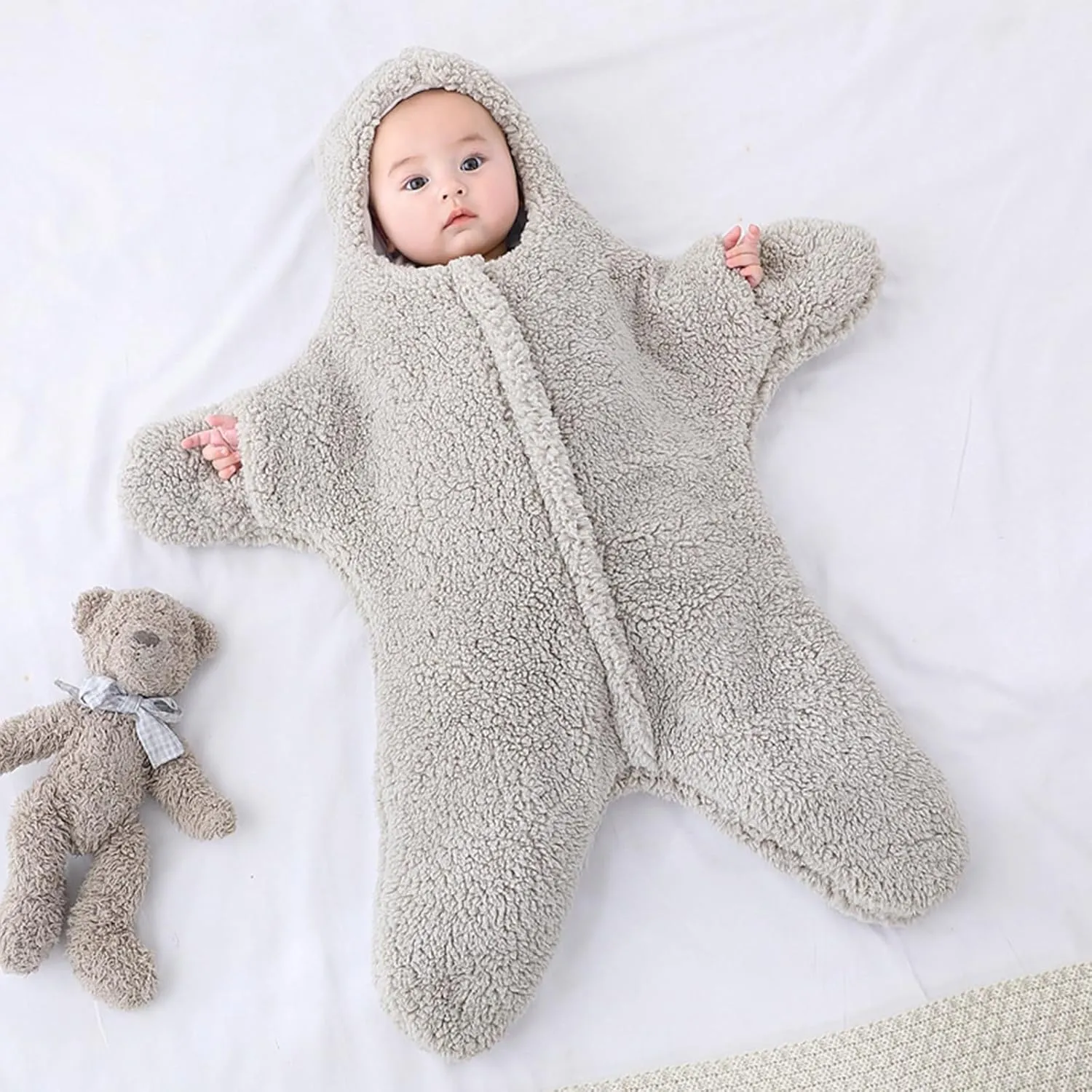Baby Starfish Onesie, Thick Imitation Fleece Starfish Newborn Sleeping Bag, Infant Footie Jumpsuit Winter Warm Outfits