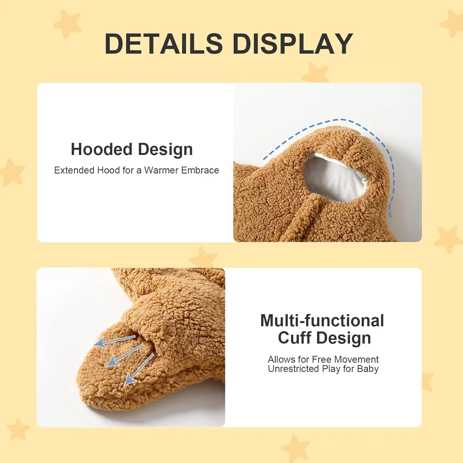 Baby Starfish Onesie, Thick Imitation Fleece Starfish Newborn Sleeping Bag, Infant Footie Jumpsuit Winter Warm Outfits