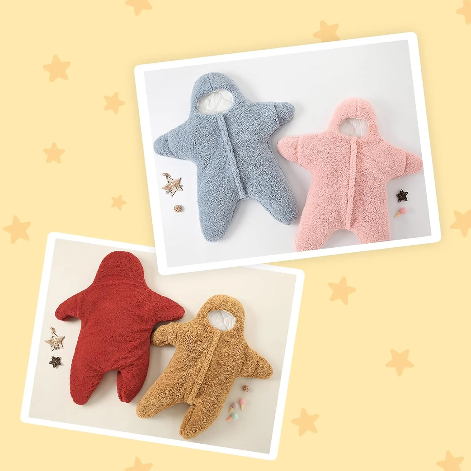 Baby Starfish Onesie, Thick Imitation Fleece Starfish Newborn Sleeping Bag, Infant Footie Jumpsuit Winter Warm Outfits