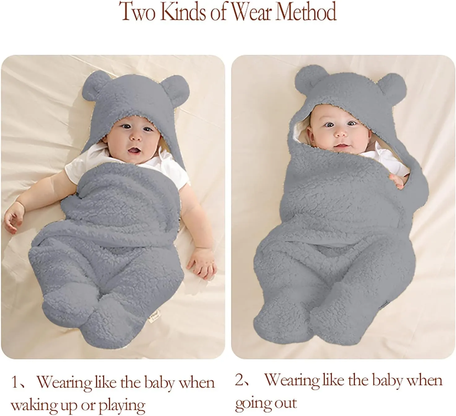 Baby Swaddle Blanket Boys Girls Cute Plush Receiving Blanket Ultra-Soft Newborn Sleeping Wraps for Infant 0-6 Months - Grey