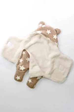 Baby Zone Coral Fleece Printed Hooded Baby Blanket (Biege)