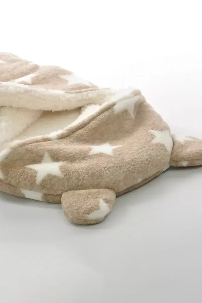 Baby Zone Coral Fleece Printed Hooded Baby Blanket (Biege)