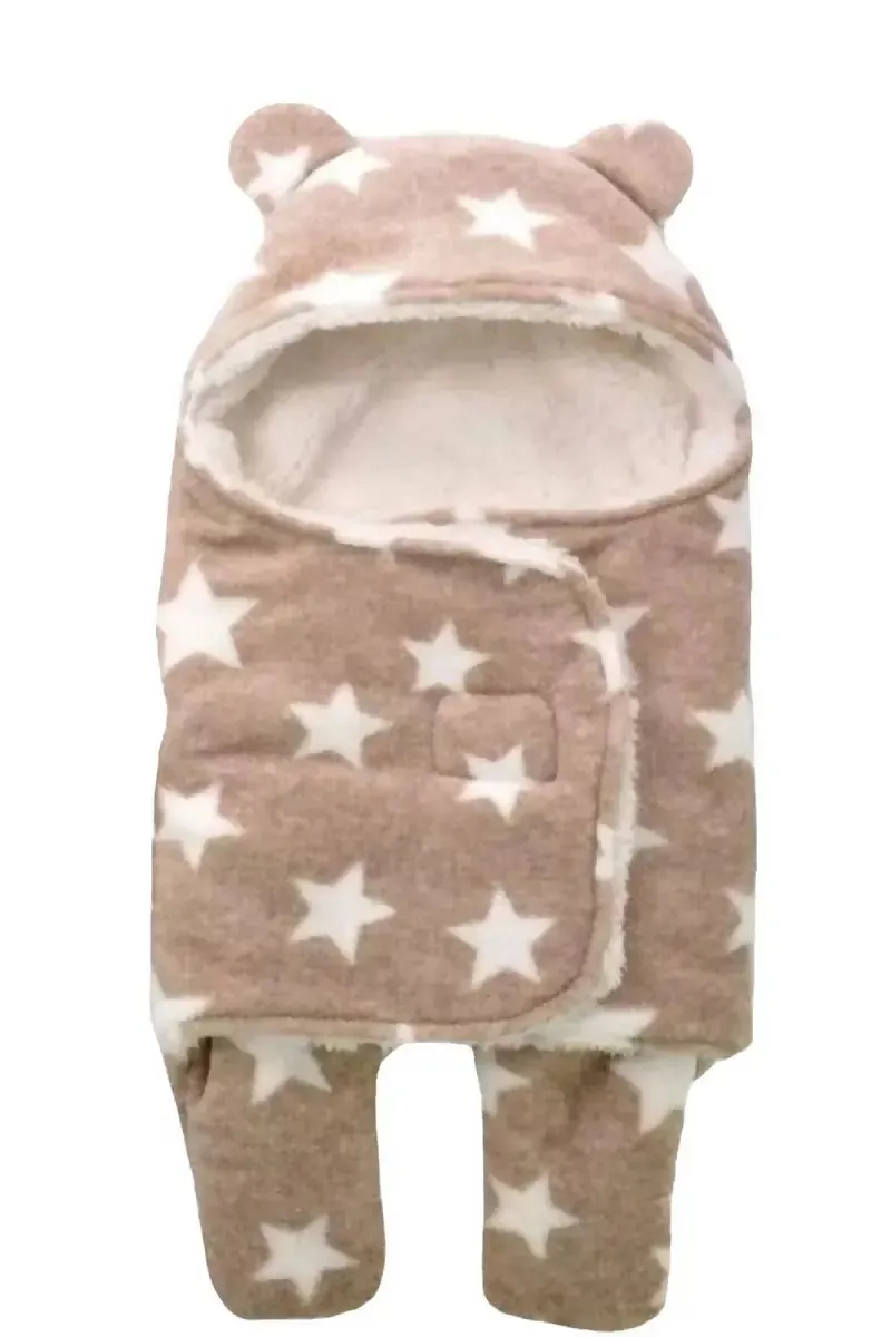 Baby Zone Coral Fleece Printed Hooded Baby Blanket (Biege)