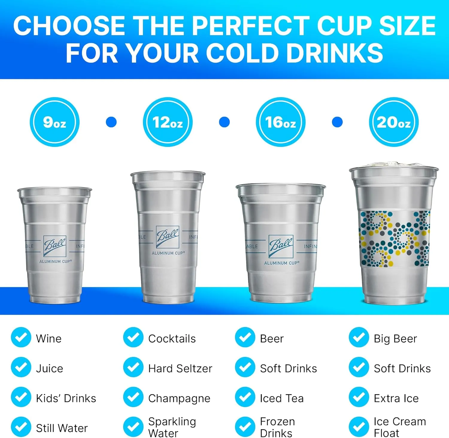 Ball Aluminum Cup Recyclable Party Cups, Swirl Design, 20oz. Cup, 30 Cups Per Pack