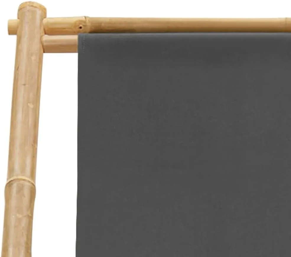Bamboo Deck Chair with Adjustable 4-Position Recline Dark Gray Foldable Outdoor Patio Furniture for Beach Camping and Backyard