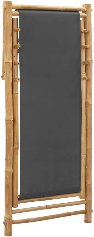 Bamboo Deck Chair with Adjustable 4-Position Recline Dark Gray Foldable Outdoor Patio Furniture for Beach Camping and Backyard