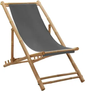 Bamboo Deck Chair with Adjustable 4-Position Recline Dark Gray Foldable Outdoor Patio Furniture for Beach Camping and Backyard