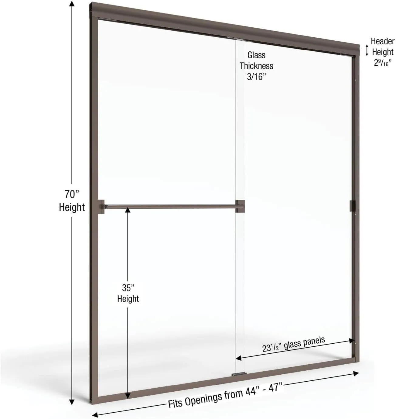 Basco Classic Sliding Shower Door, Fits 44-47 inch opening, Clear Glass, Silver Finish