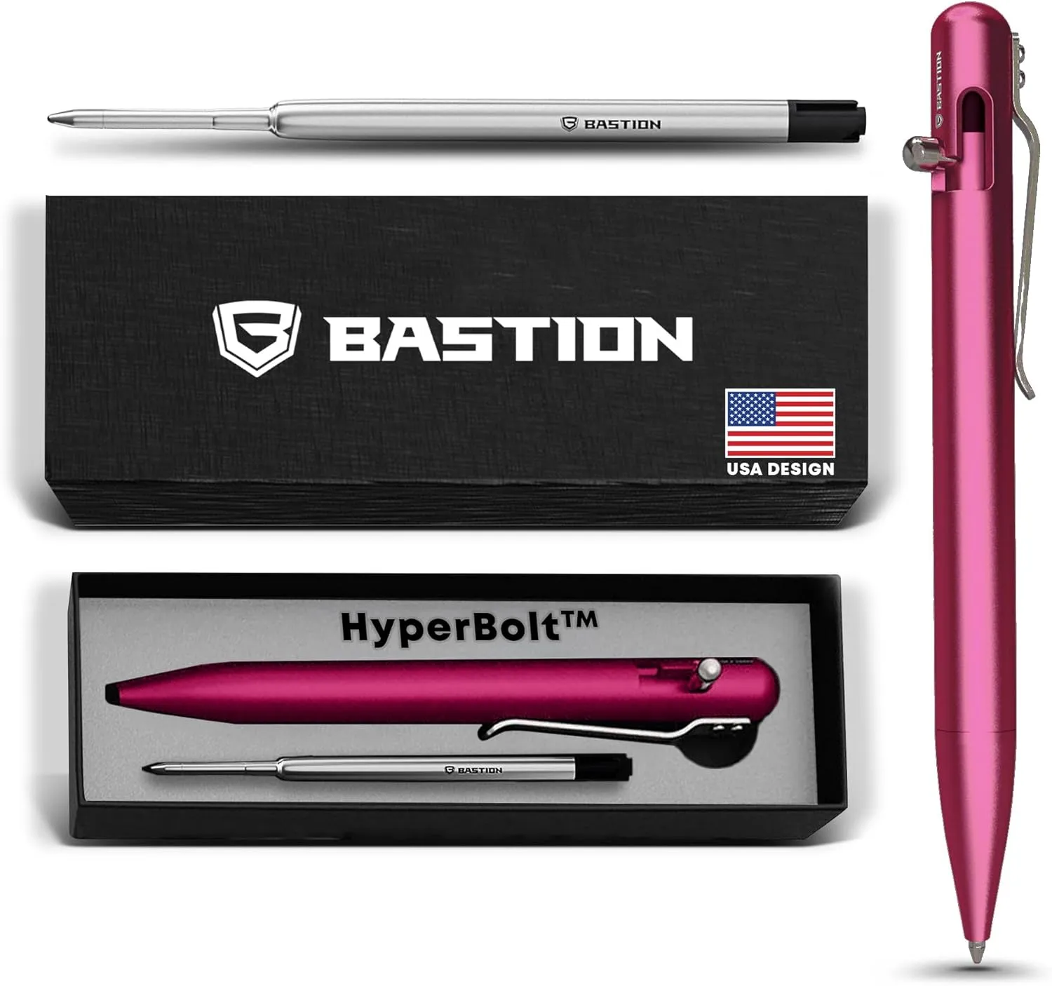 BASTION® Luxury Bolt Action Pen, Durable Professional Ballpoint Pen with Fine Tip, EDC Pen, Ink Refillable Pen for Birthday Gift, Travel Pen for School and Work