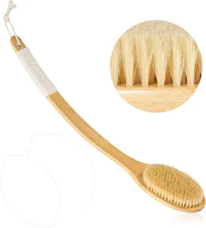 ​​​​Bath Body Brush Shower, 22" Super Long Curved Bamboo Handle Antiskid Back Body Scrubber Wet/Dry Brushing, Moderately Soft Natural Bristle Body Brush for Showering