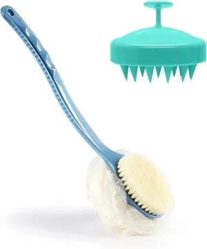 Bath Bristle Brush with Curved Long Handle, Cleanse Back & Hard-to-Reach Areas, Eco Friendly Shower Brush for Exfoliating, Cruelty Free Nylon Bristles(Scalp Massager)
