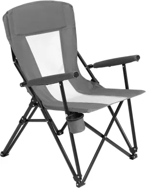 Beach Camping-Chair Folding Outdoor - Portable Armrest Backrest with Cup Holder Poolside Patio for Garden Lawn Backyard Fishing Picnics, Gray