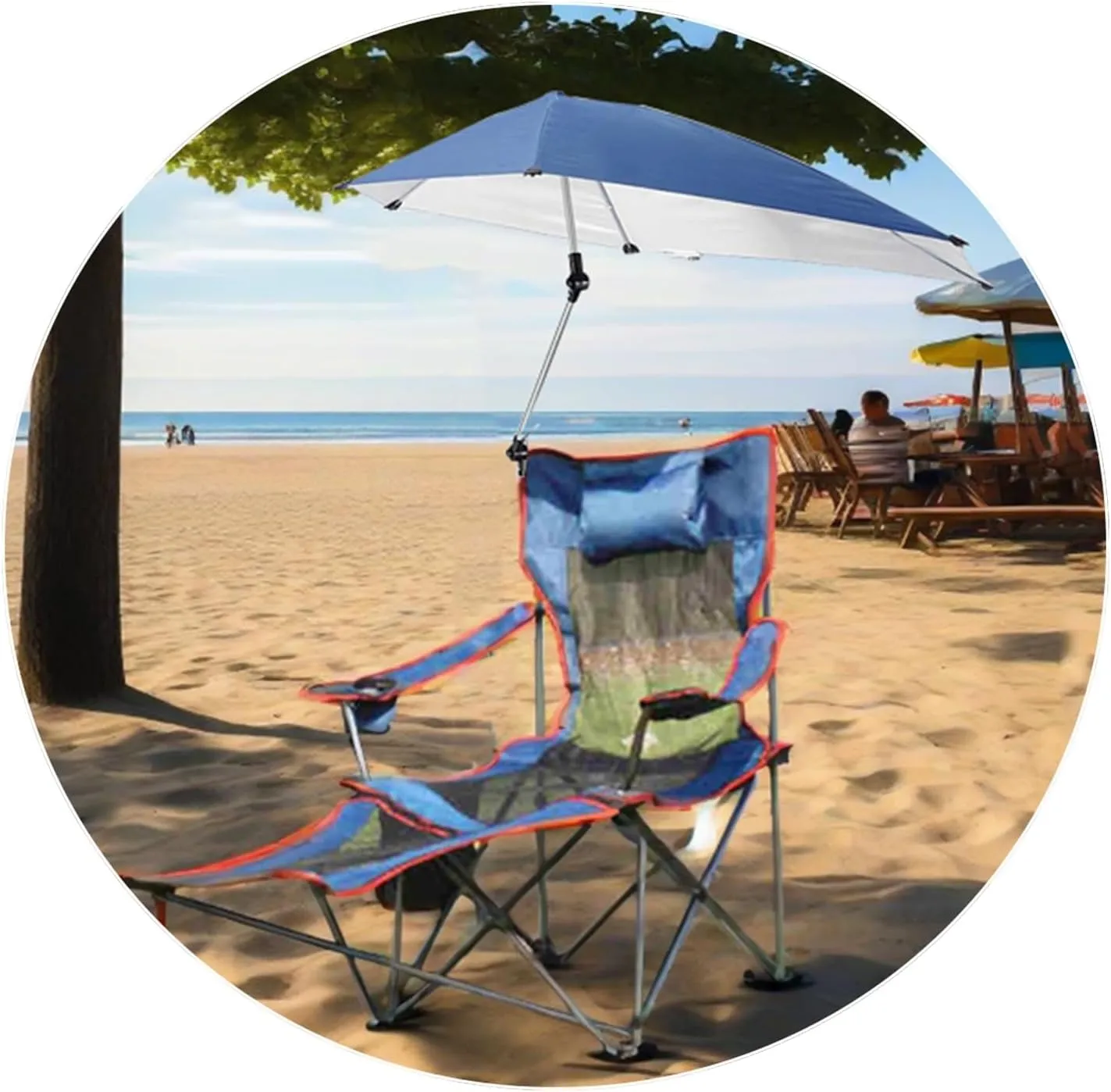 Beach Chair with Adjustable Umbrella, Outdoor Folding Chairs for Adults with Cup Holder & Carry Bag, Protable Recliner Chair for Camping Hiking Fishing(Sapphire)
