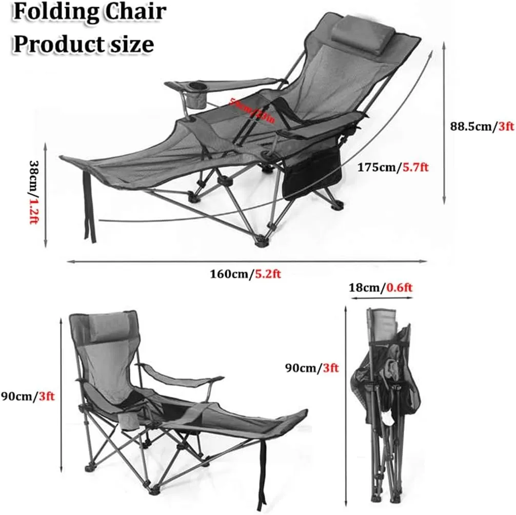 Beach Chair with Adjustable Umbrella, Outdoor Folding Chairs for Adults with Cup Holder & Carry Bag, Protable Recliner Chair for Camping Hiking Fishing(Sapphire)