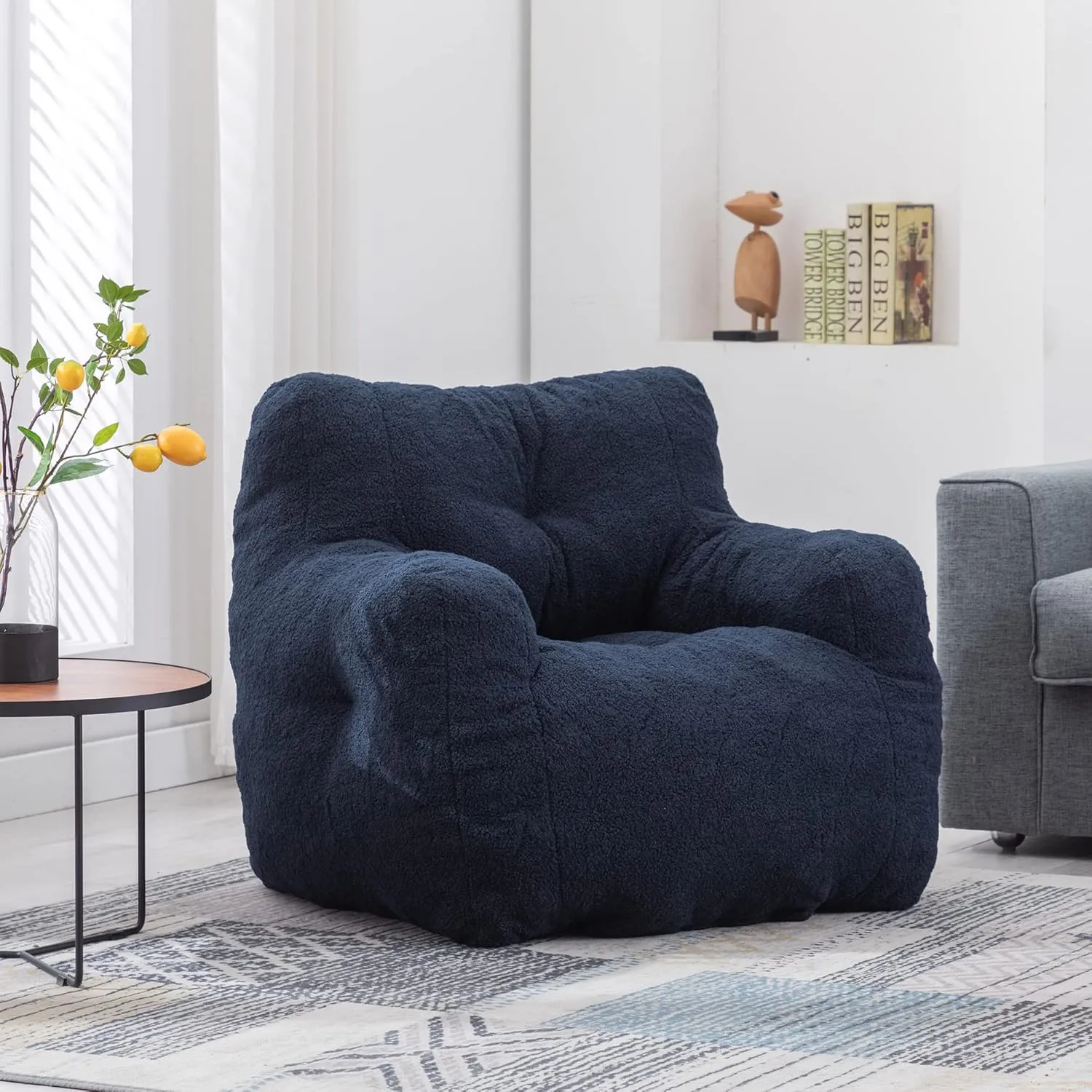 Bean Bag Chairs with Armrest,Soft Memory Foam Filler,Tufted Fabric Material Giant Lazy Sofa,Lounger Floor Chair for Adult,for Living Room,Bedroom (Blue)