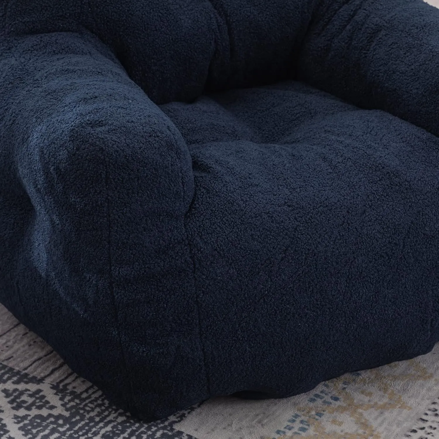Bean Bag Chairs with Armrest,Soft Memory Foam Filler,Tufted Fabric Material Giant Lazy Sofa,Lounger Floor Chair for Adult,for Living Room,Bedroom (Blue)