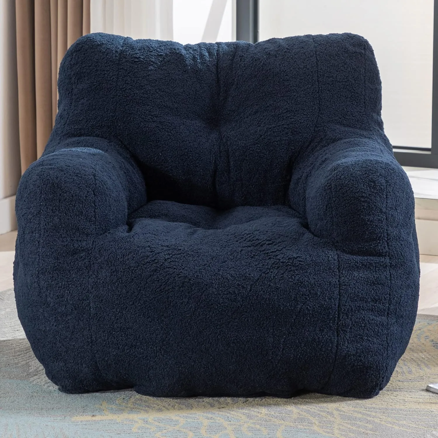 Bean Bag Chairs with Armrest,Soft Memory Foam Filler,Tufted Fabric Material Giant Lazy Sofa,Lounger Floor Chair for Adult,for Living Room,Bedroom (Blue)
