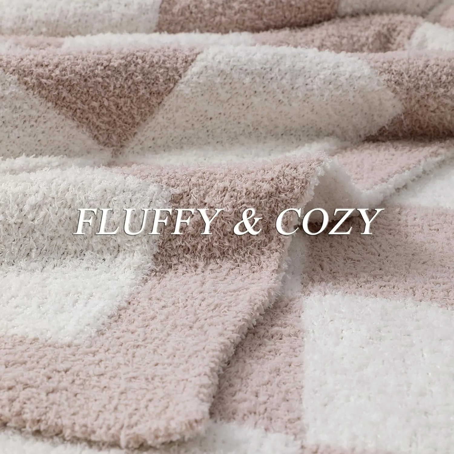 bearberry Fuzzy Checkerboard Grid Throw Blanket Soft Cozy Warm Microfiber All Season Blanket Decor for Couch Sofa Bed Travel Home (Cream, 50''x60'')