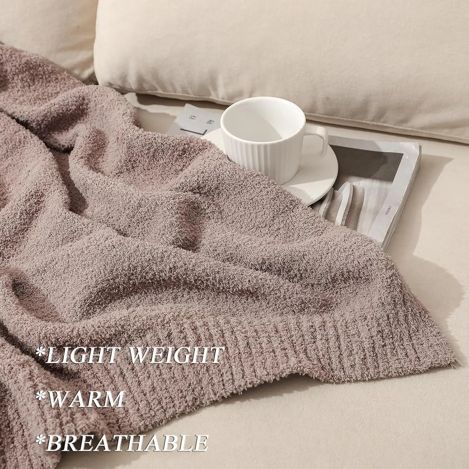 bearberry Super Soft Fluffy Throw Blanket Lightweight Cozy Warm Throw Blankets for Couch Bed Sofa All Season (Rose Taupe, 50”x60”)