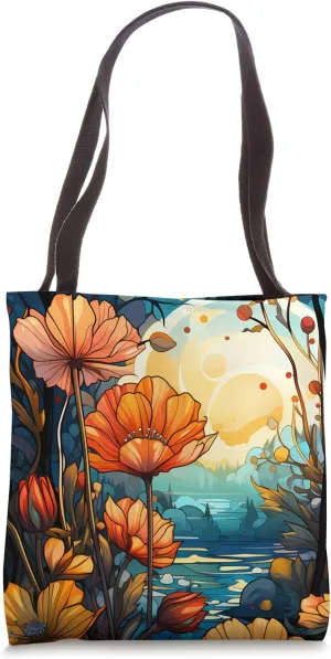Beautiful Fall Orange Flowers Moon Water Autumn Season Gift Tote Bag
