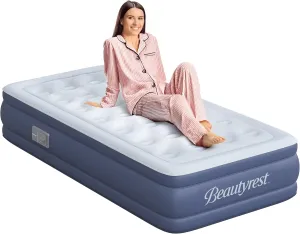 Beautyrest 17" Supreme Air Auto Shut-Off Air Mattress with Built-in SureLock Pump, Puncture-Resistant Dura-Vinyl, Raised Edge Support, Supports 650 lbs, Best for Home, Camping, Guests, Twin