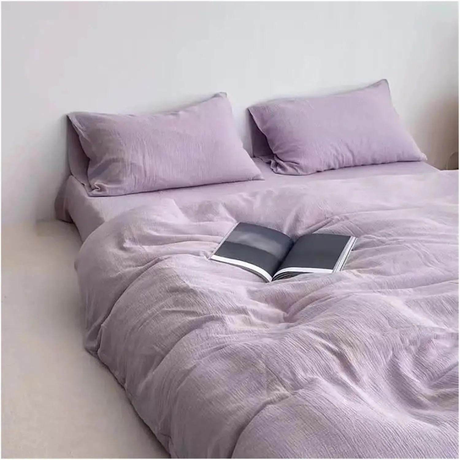 Bedding Set Cotton Naked Sleep Solid Color Duvet Cover Sheet 3 Piece Bedding Set, All Season (B Twin)