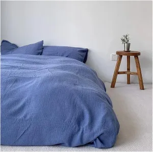Bedding Set Cotton Naked Sleep Solid Color Duvet Cover Sheet 3 Piece Bedding Set, All Season (B Twin)