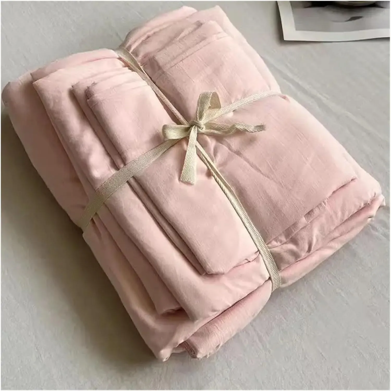 Bedding Set Cotton Naked Sleep Solid Color Duvet Cover Sheet 3 Piece Bedding Set, All Season (B Twin)