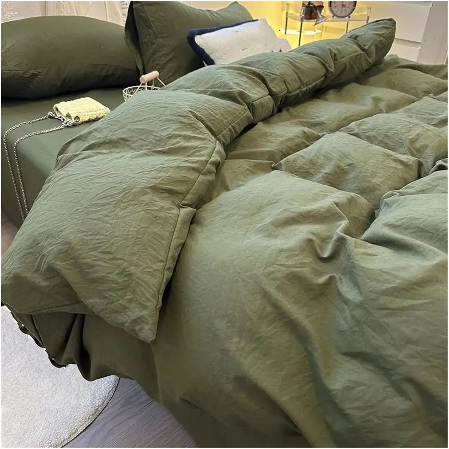 Bedding Set Cotton Naked Sleep Solid Color Duvet Cover Sheet 3 Piece Bedding Set, All Season (B Twin)