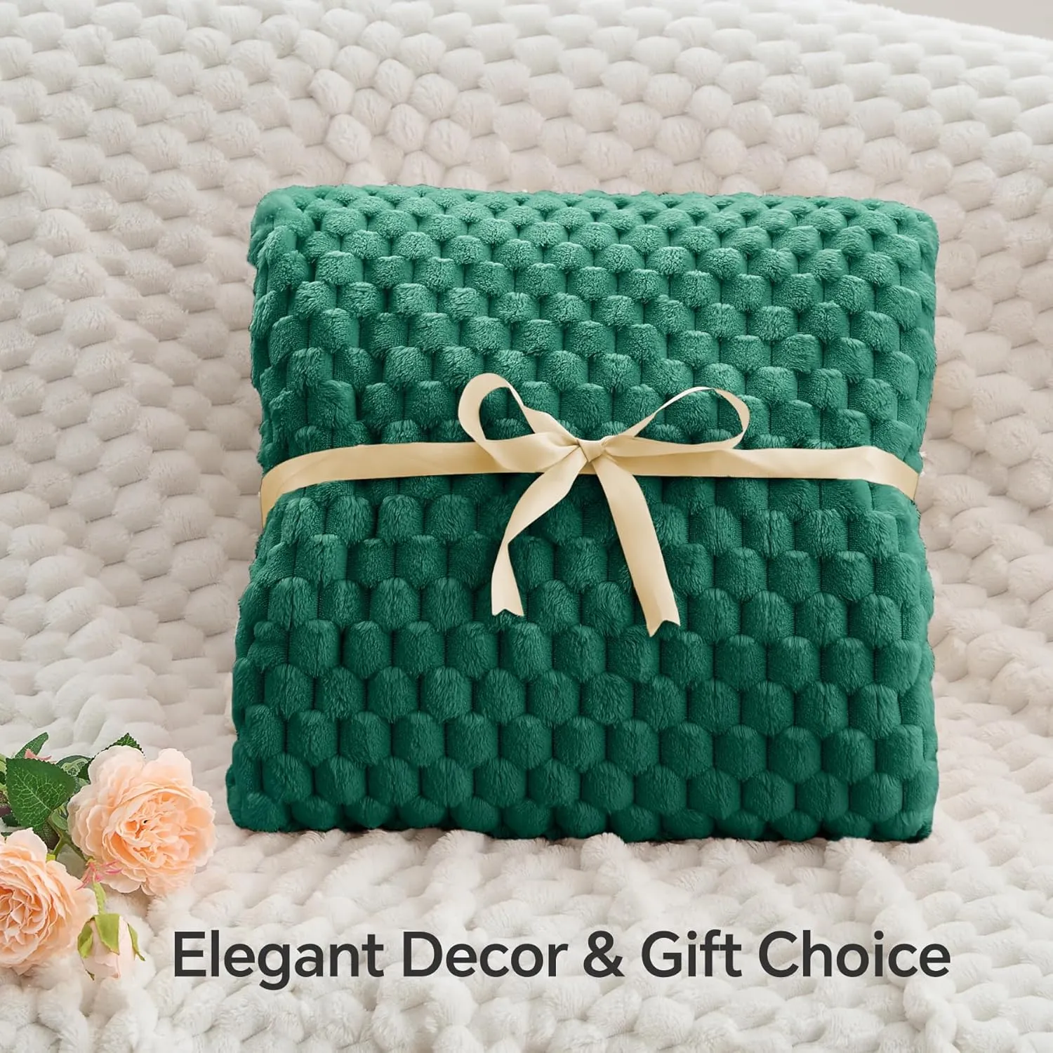 BEDELITE Fleece Throw Blanket for Couch & Bed - 3D Jacquard Decorative Dark Green Blanket, Super Soft and Cozy Warm Fuzzy Blanket All Seasons Suitable, 50x60Inches