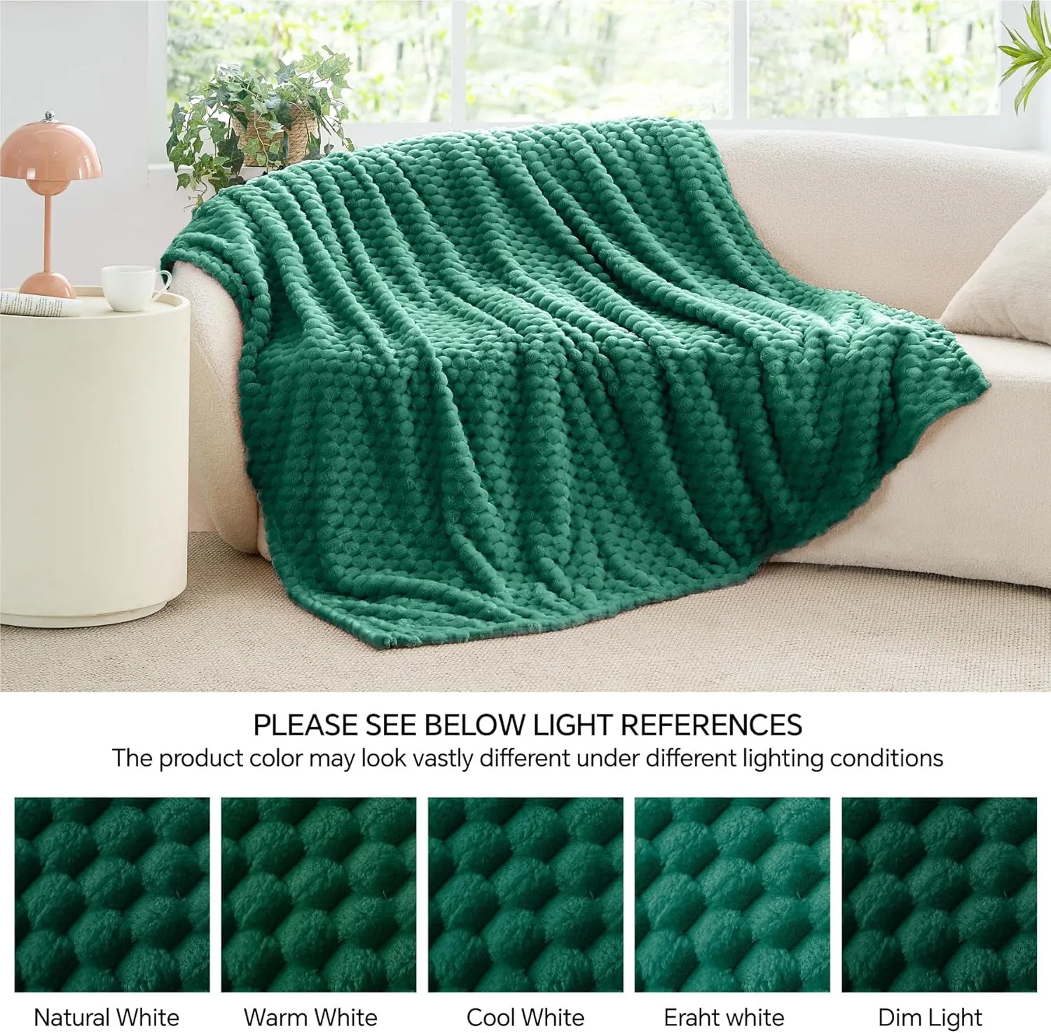 BEDELITE Fleece Throw Blanket for Couch & Bed - 3D Jacquard Decorative Dark Green Blanket, Super Soft and Cozy Warm Fuzzy Blanket All Seasons Suitable, 50x60Inches