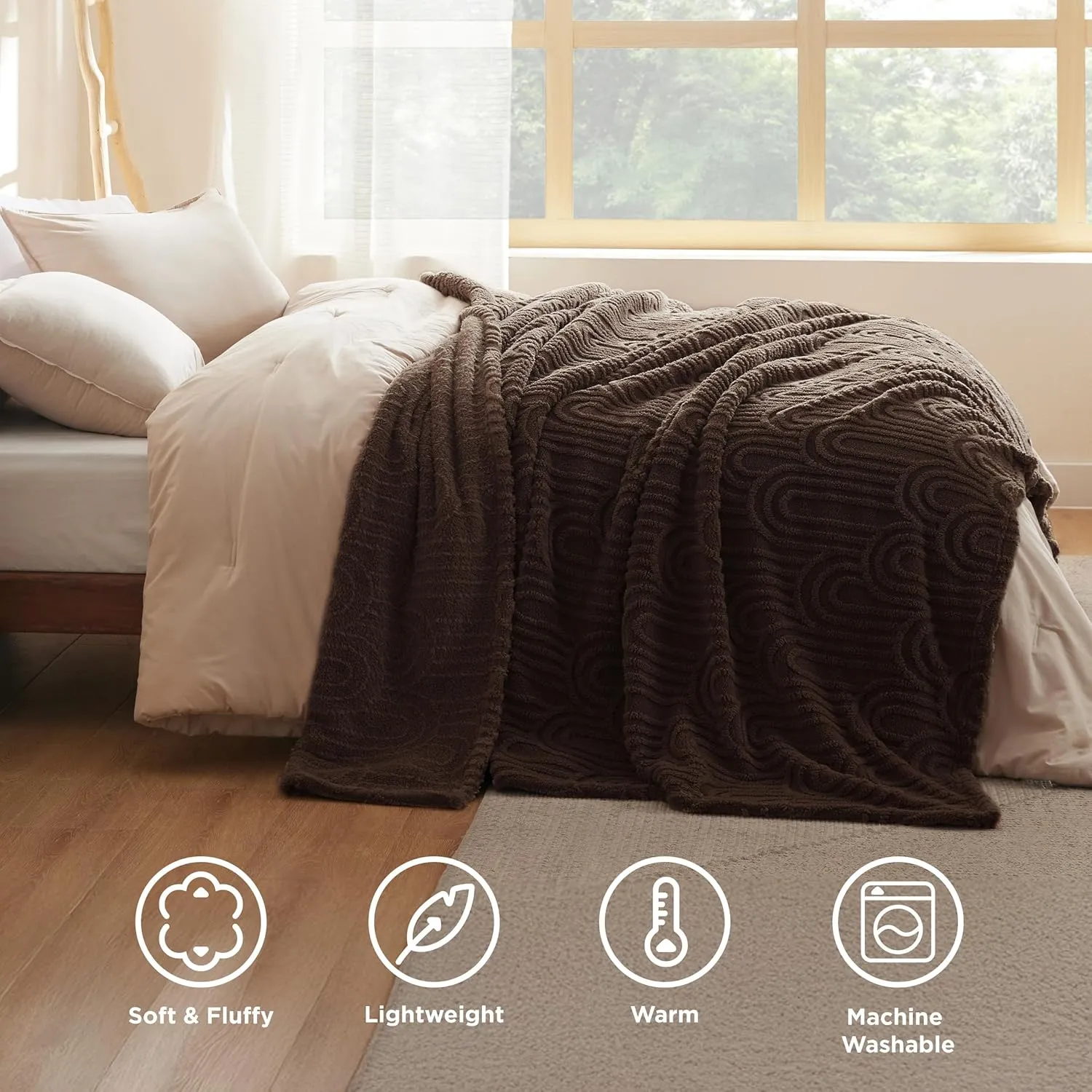 Bedsure Brown Throw Blanket for Couch - Super Soft & Cozy Summer Blankets for Women, Fluffy Fleece Throw for Girls, for Women, Ideal for Room, Home Decor, Dark Brown, 50x60 Inches