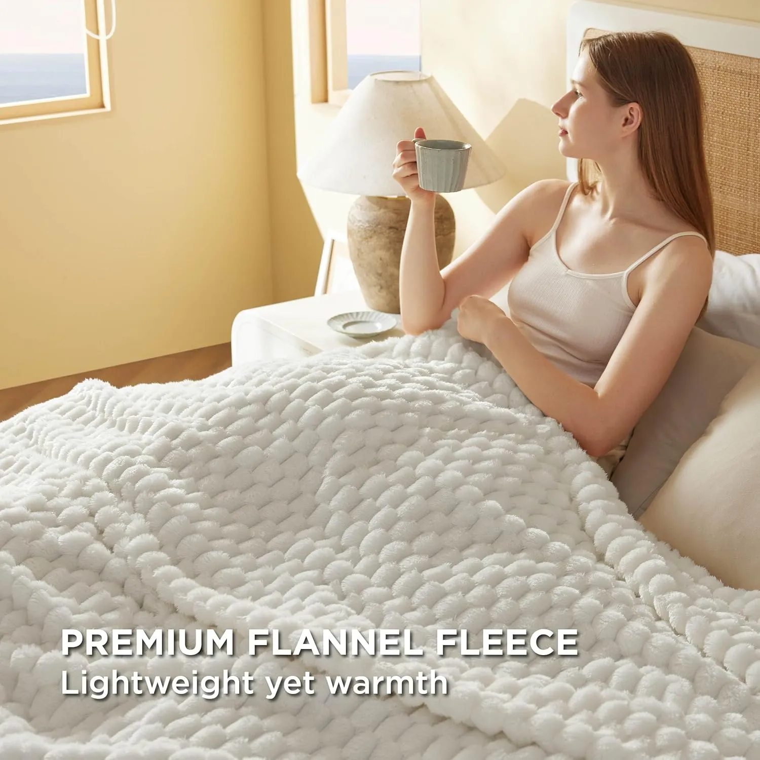 Bedsure Queen Blanket for Bed - Super Soft, Cozy Blankets for Women, Cute Fleece Gifts for Girls, Off White, 90x90 Inches