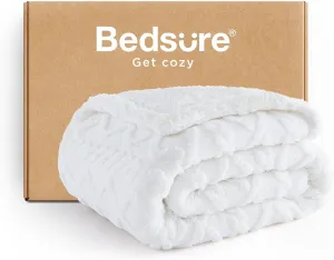 Bedsure Sherpa Fleece Throw Blanket for Couch - Fuzzy Soft Cozy Cable Throw for Women, Thick Warm Blanket for Winter, White, 50x60 Inches