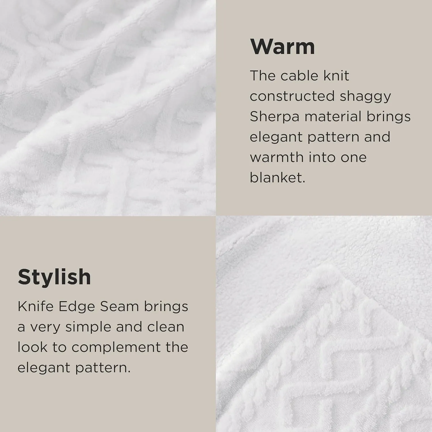 Bedsure Sherpa Fleece Throw Blanket for Couch - Fuzzy Soft Cozy Cable Throw for Women, Thick Warm Blanket for Winter, White, 50x60 Inches