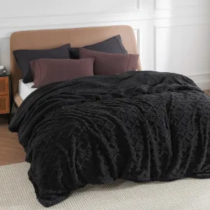 Bedsure Sherpa Queen Size Blanket for Bed - Fleece Soft Cozy Fuzzy Cable Blankets for Women, Thick Warm for Winter and All Seasons, Black, 90x90 Inches