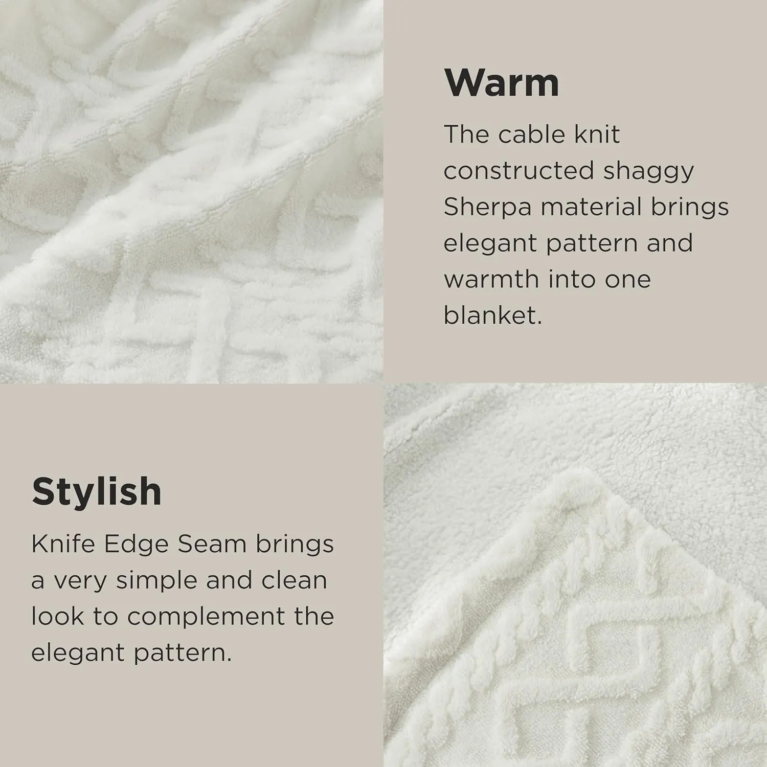 Bedsure Sherpa Queen Size Blanket for Bed - Fleece Soft Cozy Fuzzy Cable Blankets for Women, Thick Warm for Winter and All Seasons, Cream, 90x90 Inches