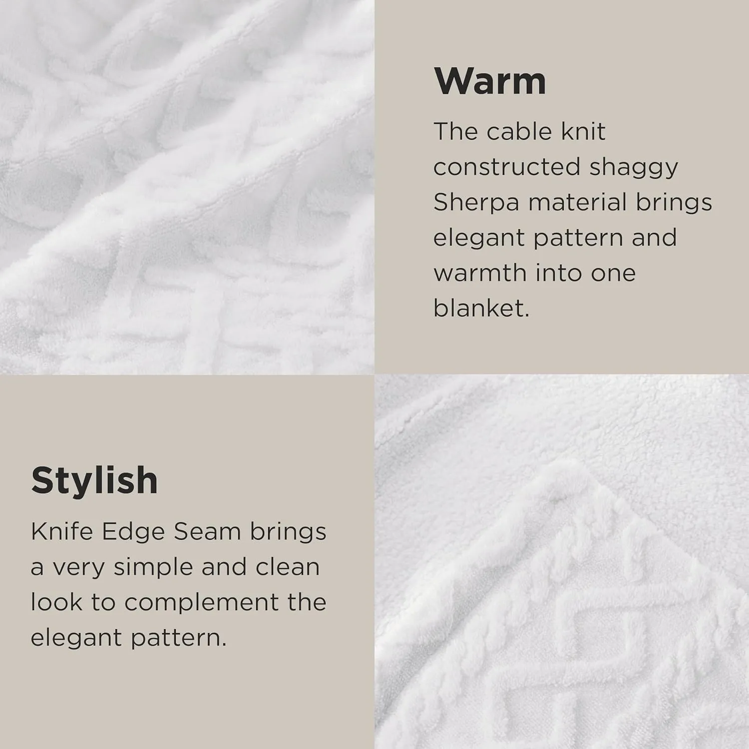 Bedsure Sherpa Queen Size Blanket for Bed - Fleece Soft Cozy Fuzzy Cable Blankets for Women, Thick Warm for Winter and All Seasons, White, 90x90 Inches