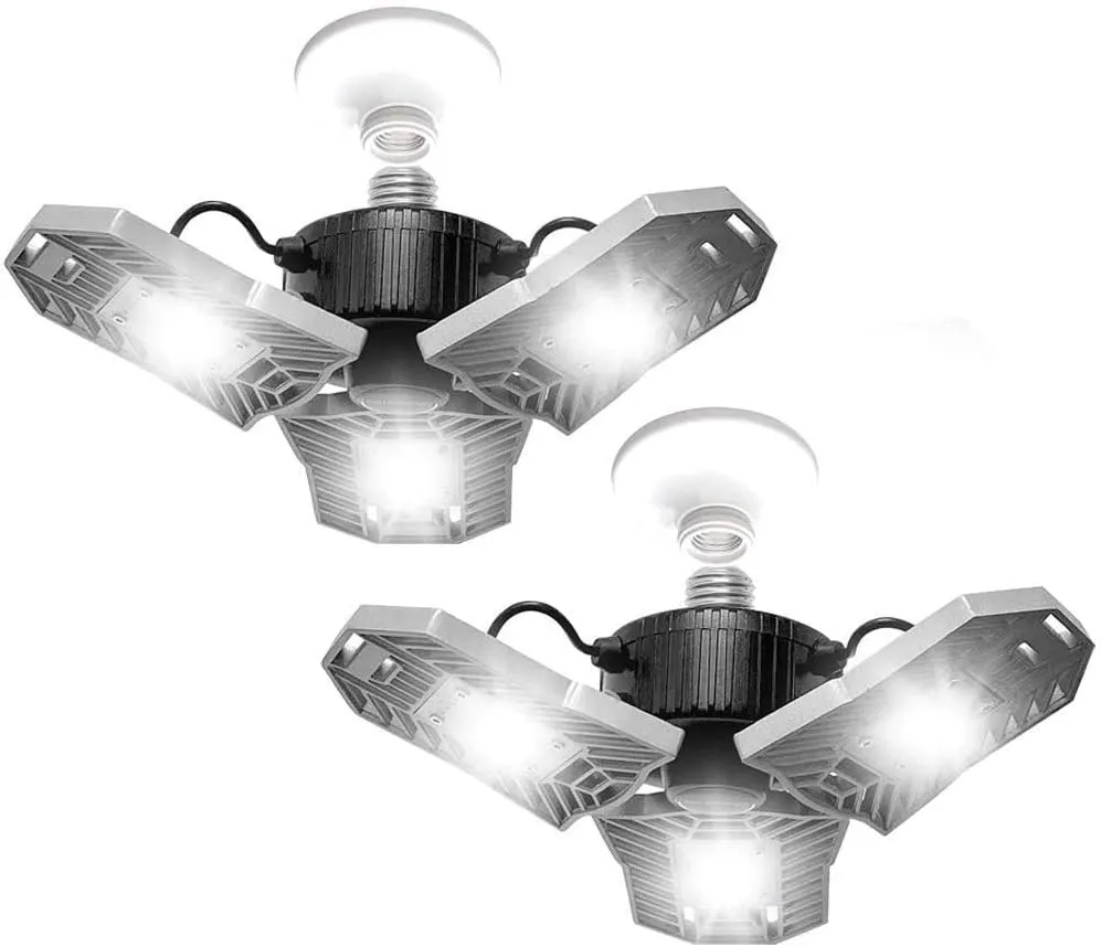 Bell Howell TRIBURST Aluminum Garage Lights 6500K 4000 Lumen S/2 – Adjustable Ceiling Light, Ultra Bright Lighting with 144 Bulbs and Multi-Directional Triple Panel for Indoor, Bedroom, Living Room