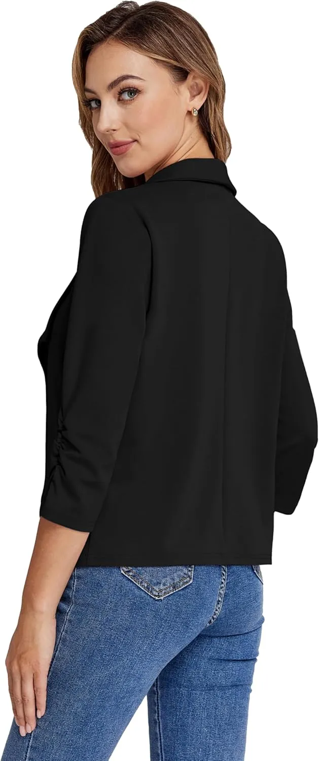 Belle Poque Womens Casual Blazers Open Front Lightweight Suit Jackets Business Dressy 3/4 Sleeve Blazers for Work