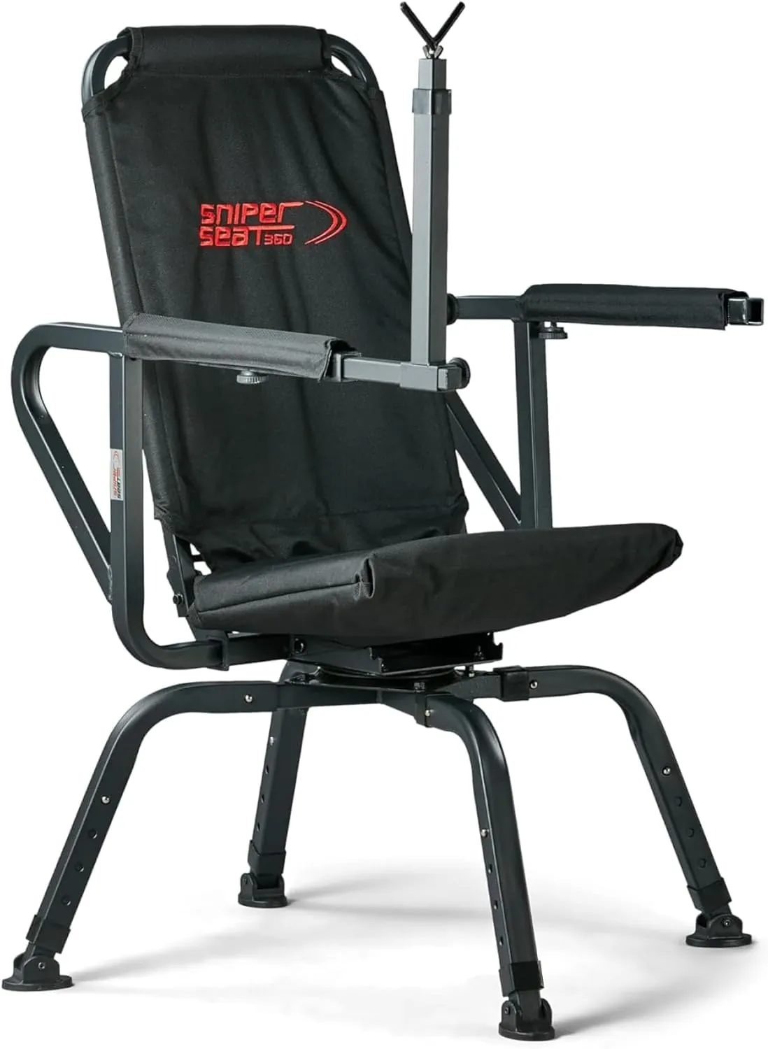 BenchMaster Sniper Seat Shooting Chair with Shooting Rest, 360 Degree Rotation, Adjustable Recline, Removable Arms, Adjustable Legs, Foldable for Carrying