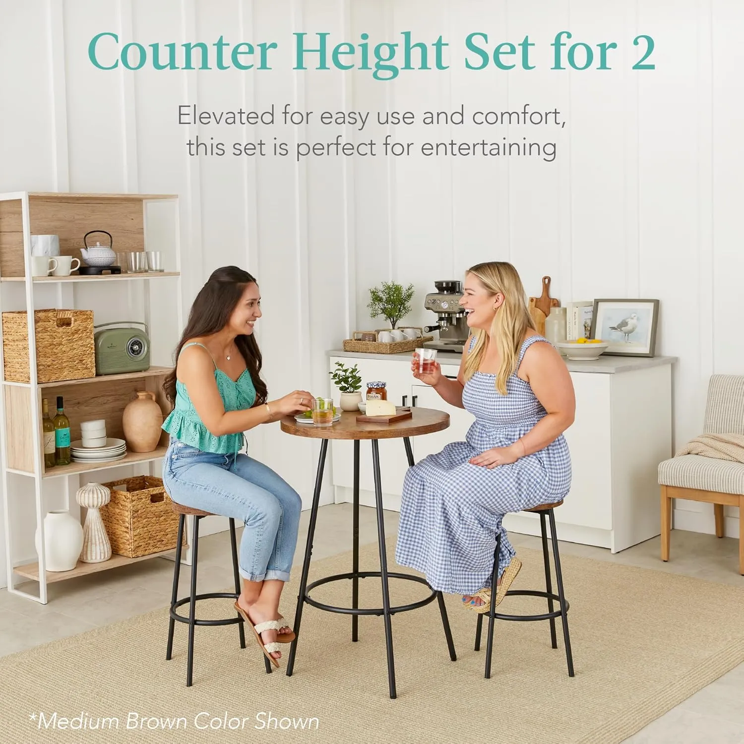 Best Choice Products Bistro Dining Set 3 Piece, Modern Round Counter Height Pub Table, Compact High Top with Bar Stools Pub Dining Set for Kitchen, Breakfast Room - Light Gray