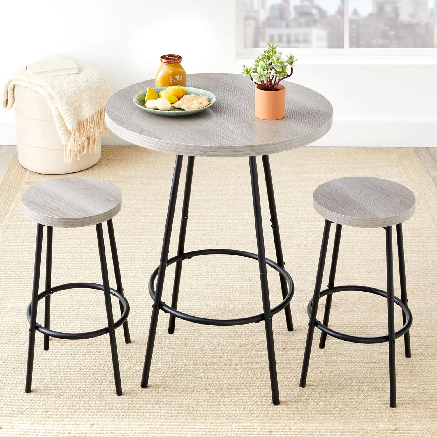 Best Choice Products Bistro Dining Set 3 Piece, Modern Round Counter Height Pub Table, Compact High Top with Bar Stools Pub Dining Set for Kitchen, Breakfast Room - Light Gray