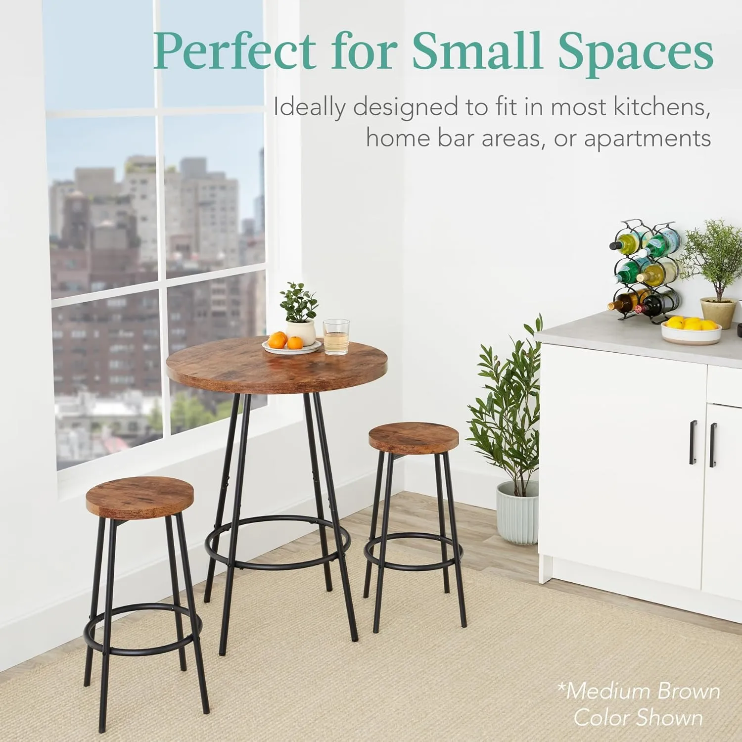Best Choice Products Bistro Dining Set 3 Piece, Modern Round Counter Height Pub Table, Compact High Top with Bar Stools Pub Dining Set for Kitchen, Breakfast Room - Light Gray