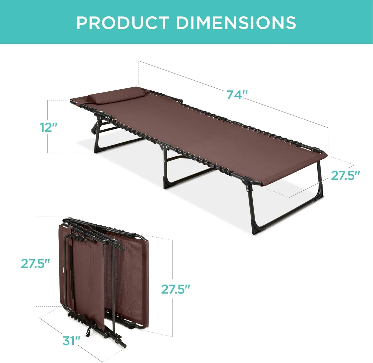 Best Choice Products Patio Chaise Lounge Chair, Portable Outdoor Folding Recliner for Lawn, w/ 8 Positions, Handles, 300lb Capacity - Brown