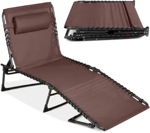 Best Choice Products Patio Chaise Lounge Chair, Portable Outdoor Folding Recliner for Lawn, w/ 8 Positions, Handles, 300lb Capacity - Brown