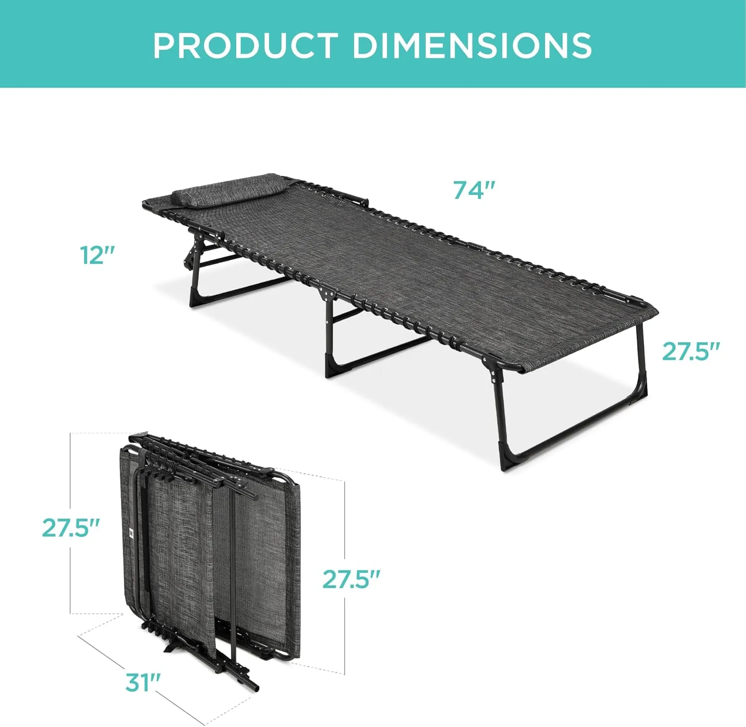 Best Choice Products Patio Chaise Lounge Chair, Portable Outdoor Folding Recliner for Lawn, w/ 8 Positions, Handles, 300lb Capacity - Gray