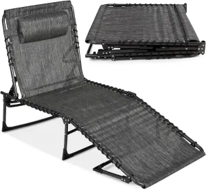 Best Choice Products Patio Chaise Lounge Chair, Portable Outdoor Folding Recliner for Lawn, w/ 8 Positions, Handles, 300lb Capacity - Gray