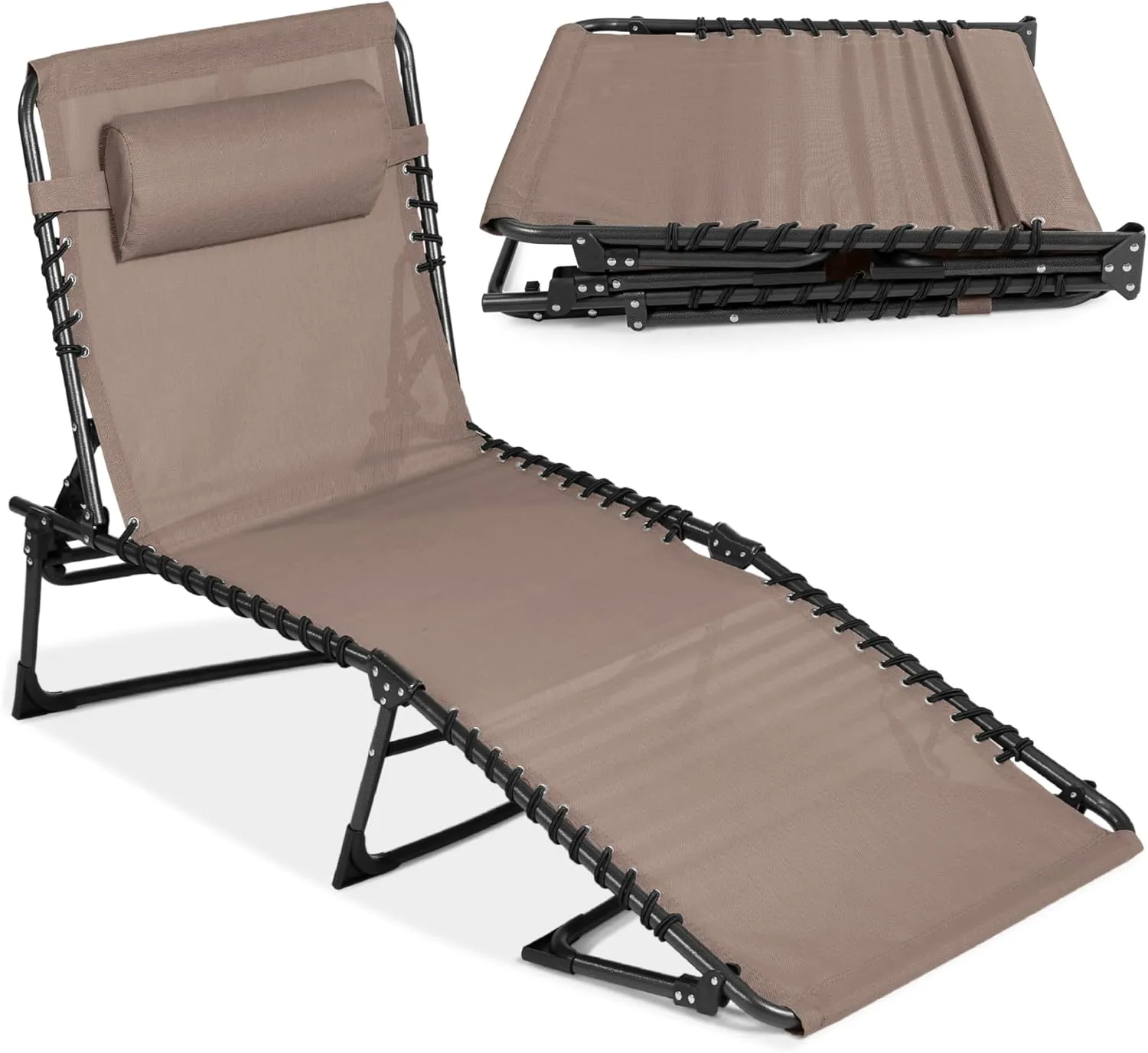 Best Choice Products Patio Chaise Lounge Chair, Portable Outdoor Folding Recliner for Lawn, w/ 8 Positions, Handles, 300lb Capacity - Warm Taupe