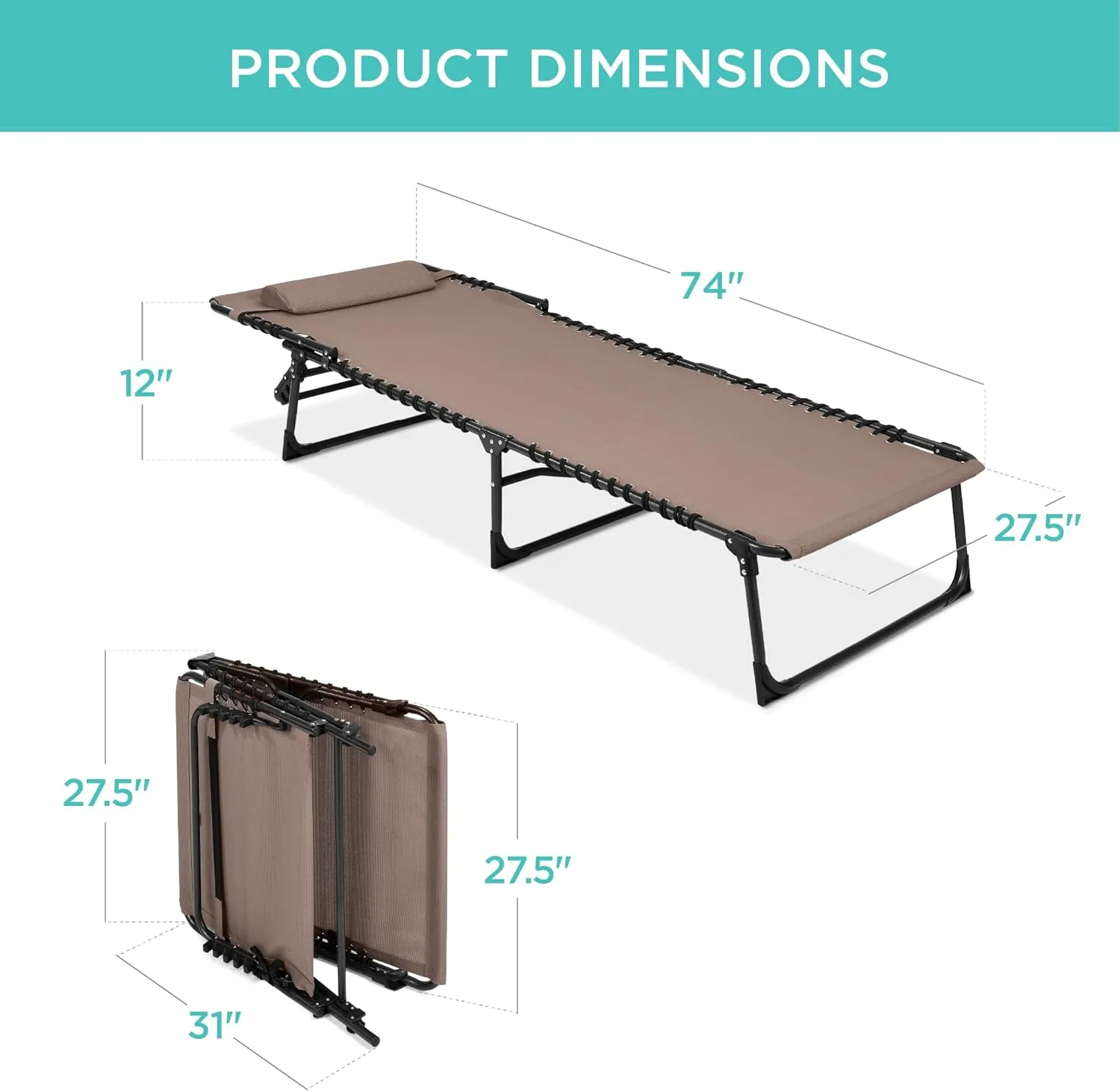 Best Choice Products Patio Chaise Lounge Chair, Portable Outdoor Folding Recliner for Lawn, w/ 8 Positions, Handles, 300lb Capacity - Warm Taupe